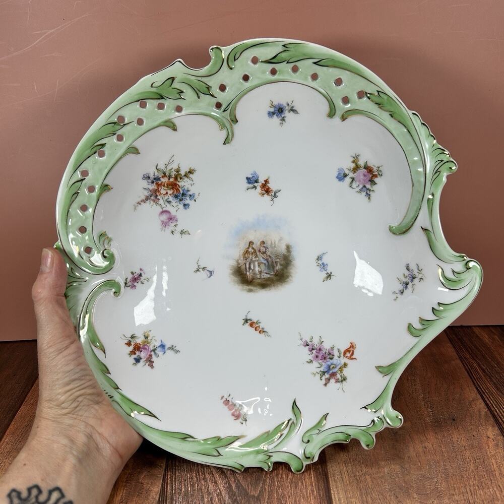Antique Rosenthal RC Savoy 10” Bowl, Hand Painted Courting Couple & Flowers